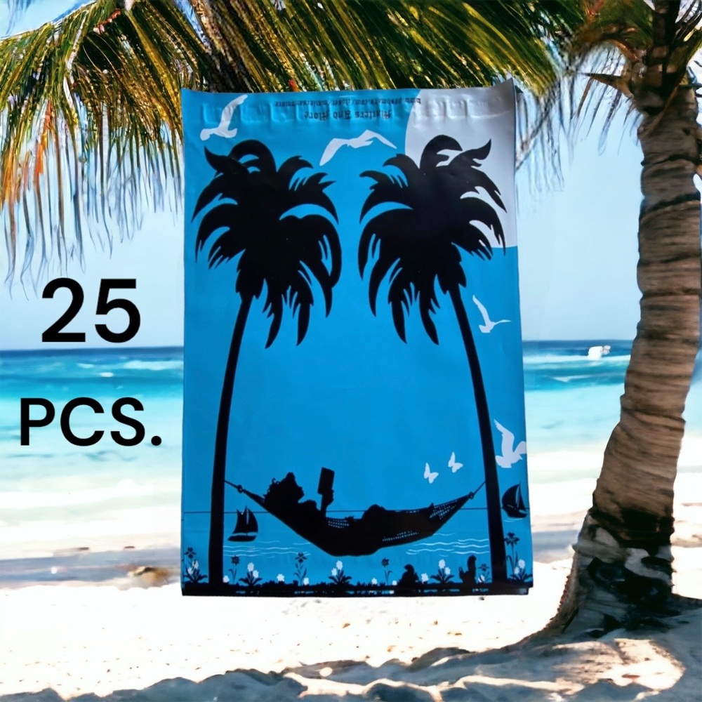 25 10X13 Poly Mailers Girl Hammock Palm Trees, Shipping Envelopes PRICE IS FIRM - Picture 6 of 11